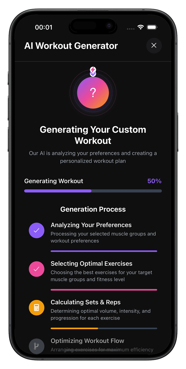 RepEight AI workout generation screen with personalised recommendations