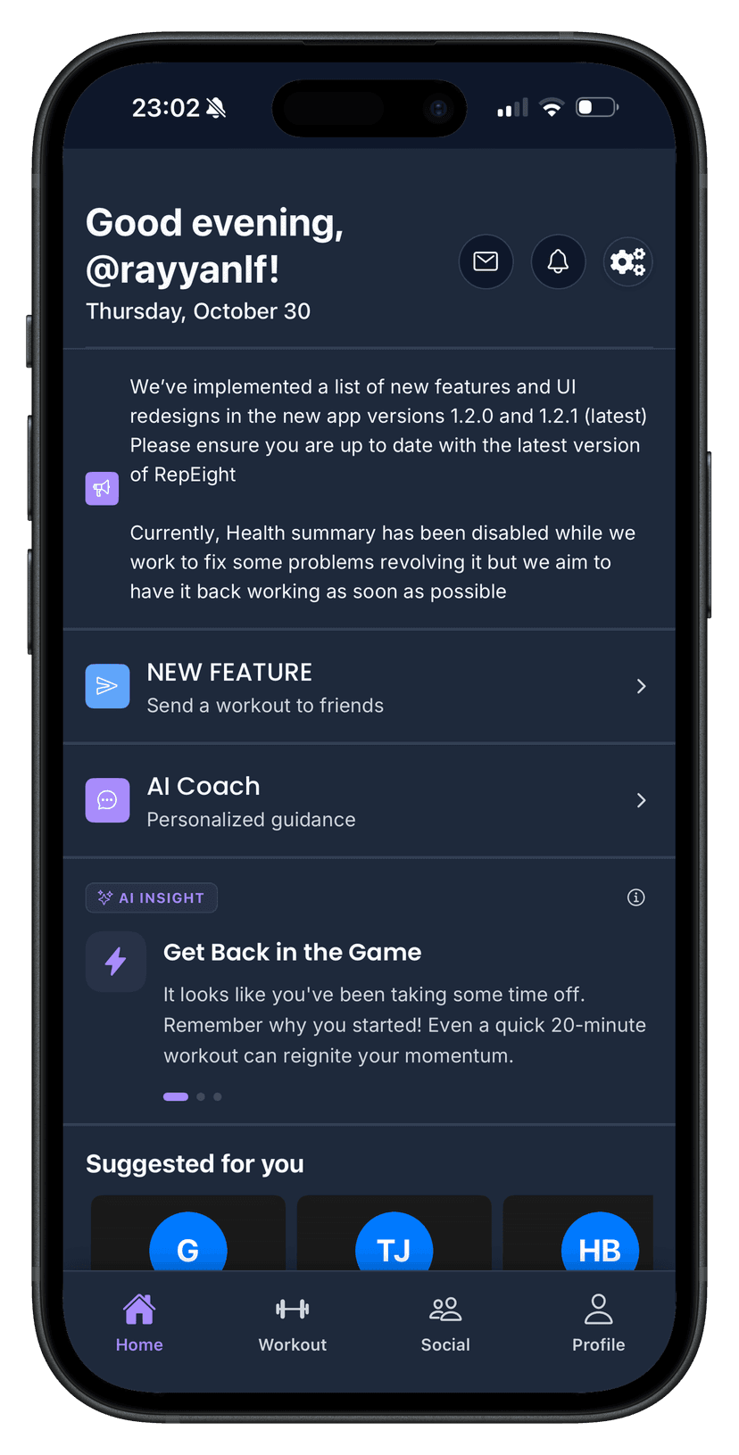 RepEight App Interface
