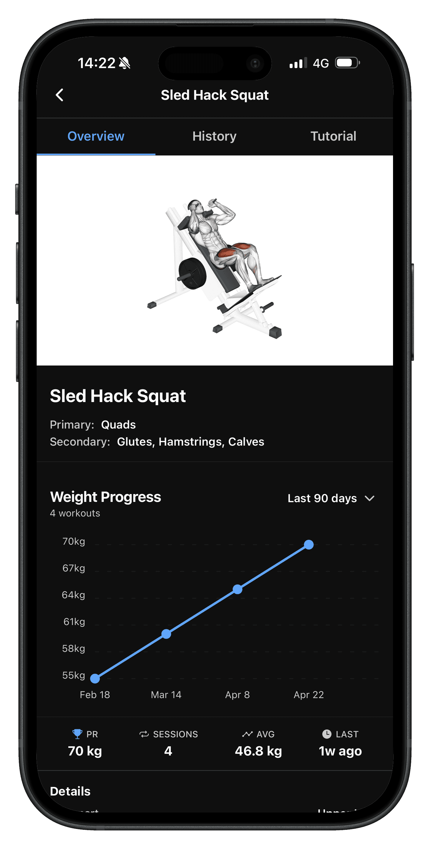 RepEight exercise detail with demo GIF and form guidance