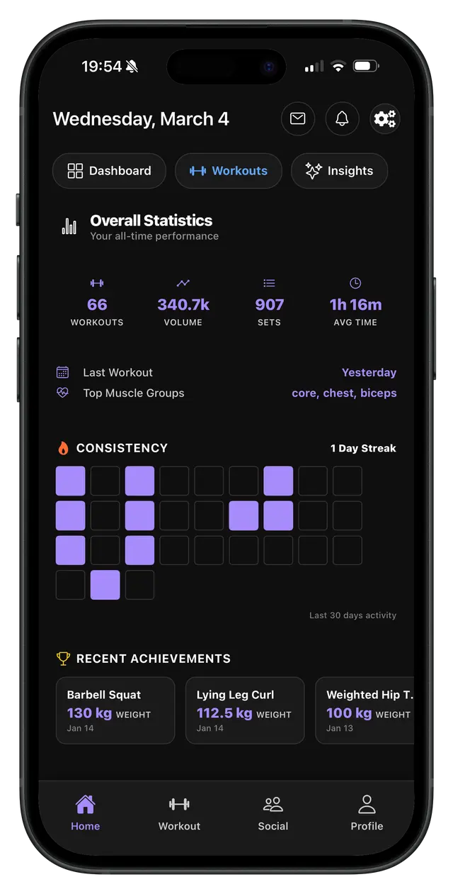 RepEight progressive overload and training history with volume and load insights