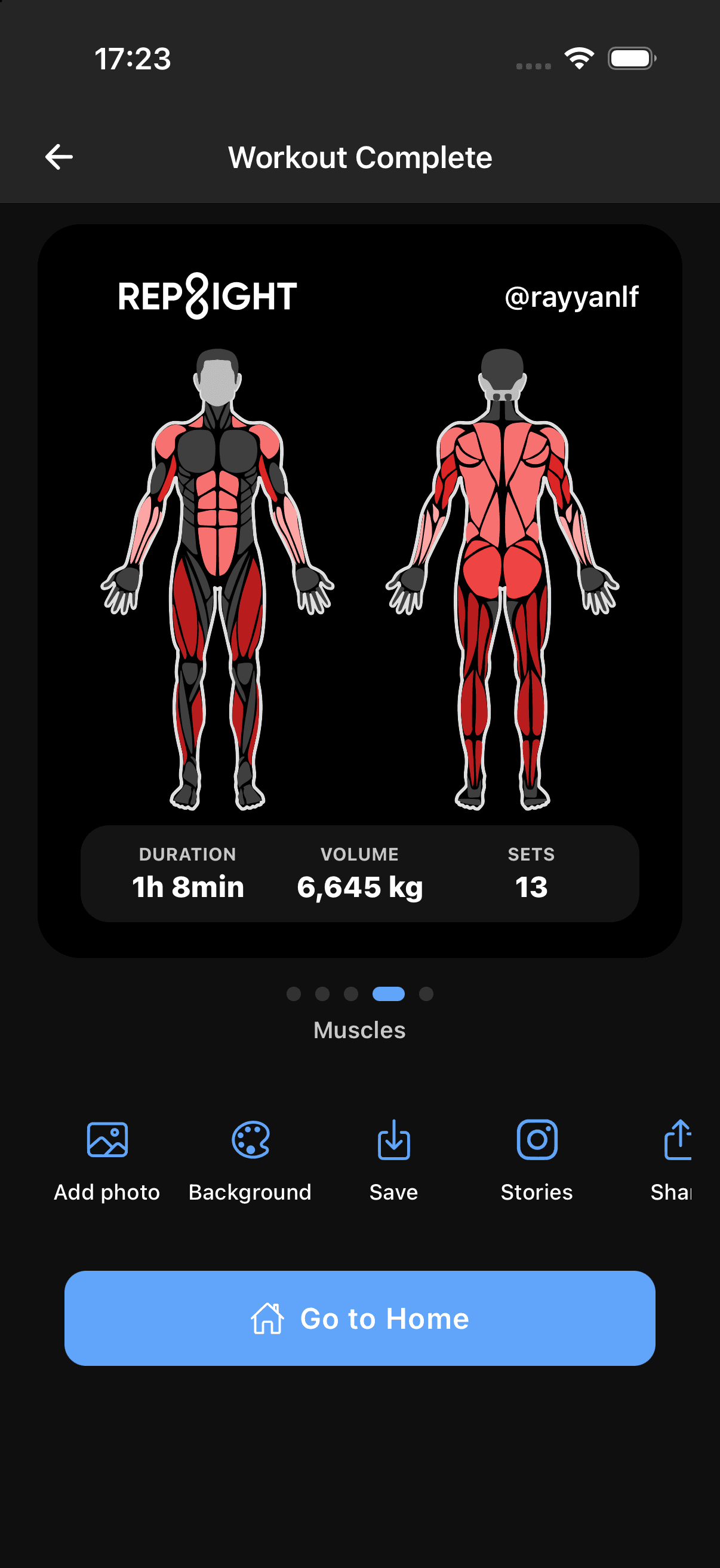 Shareable muscle heatmap card